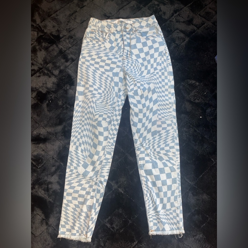 Tinseltown checkered denim jeans.